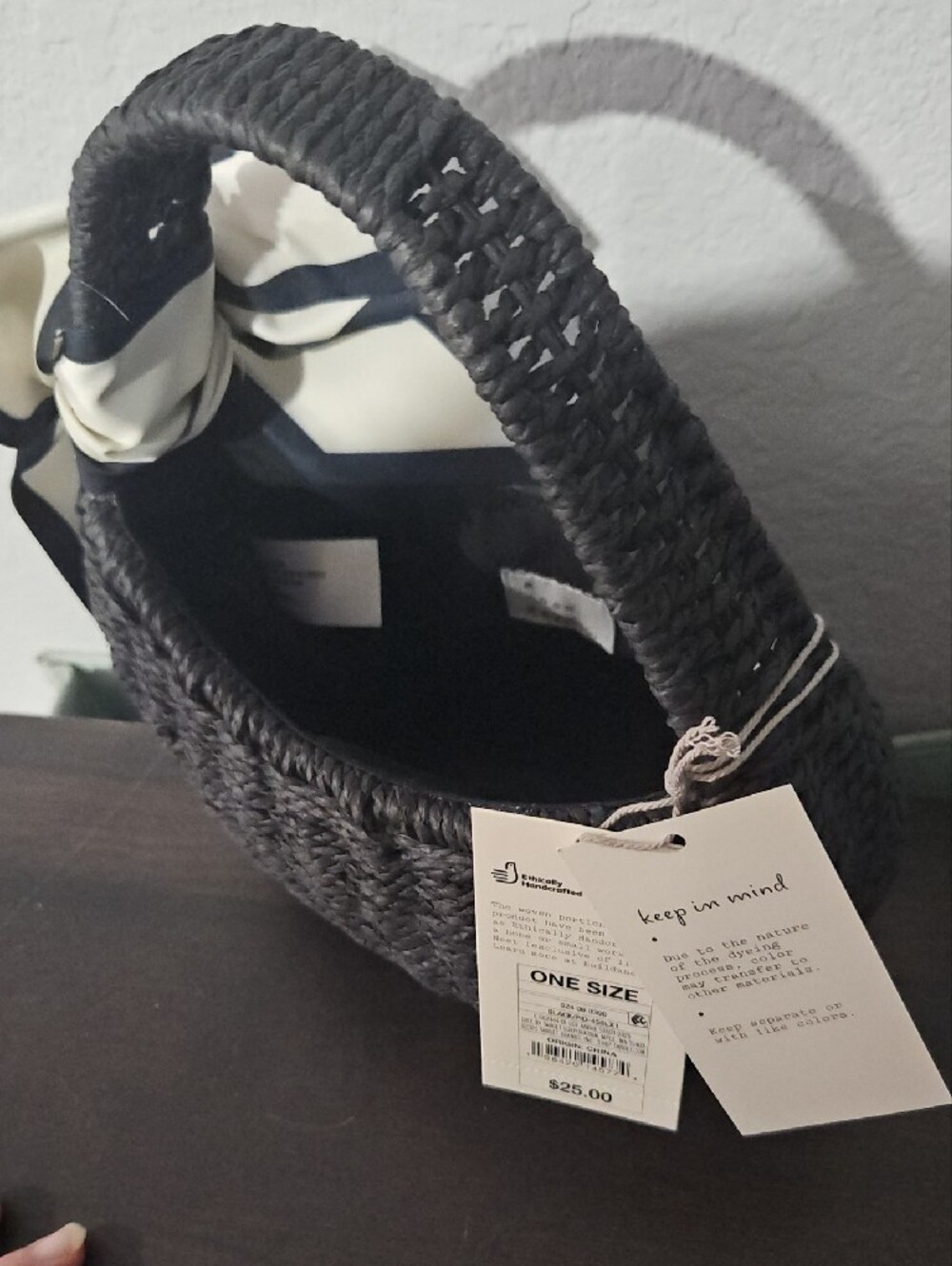 a new day Black Woven Straw Tote with Knotted Cream-and-Black Scarf - Picture 3 of 3